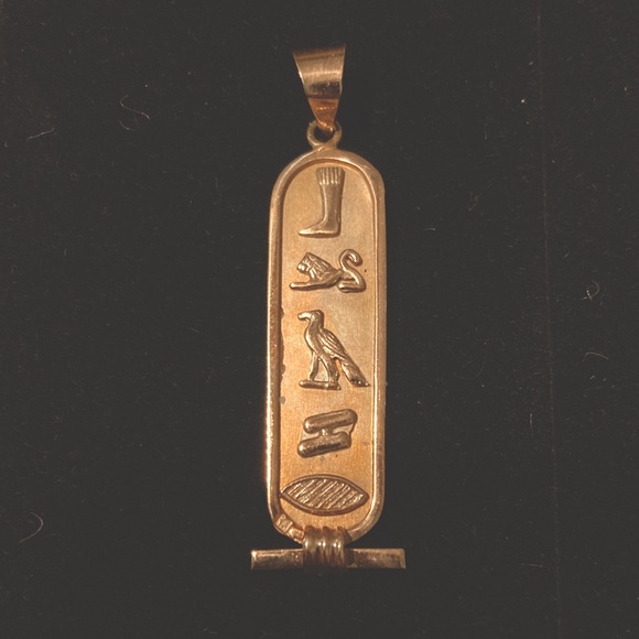 18K Gold Solid Vintage Egyptian Hieroglyph Cartouche Pendant Charm 1.66